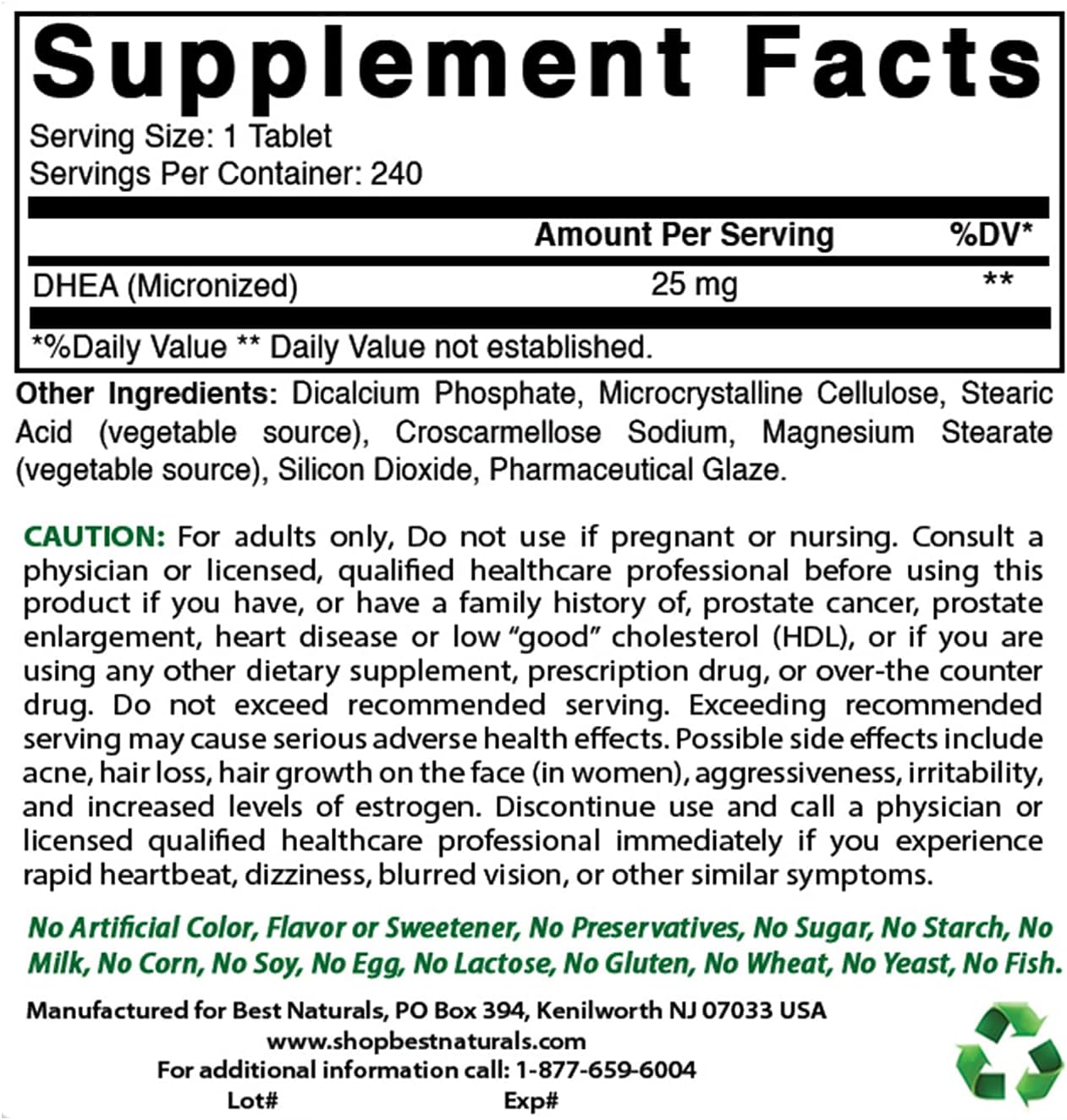 Premium DHEA 25mg with Ashwagandha Extract 500mg - Natural Energy and Stress Support