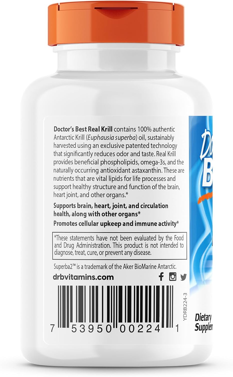 Premium Doctor's Best Real Krill Oil Supplements - 350mg, 60 Softgels