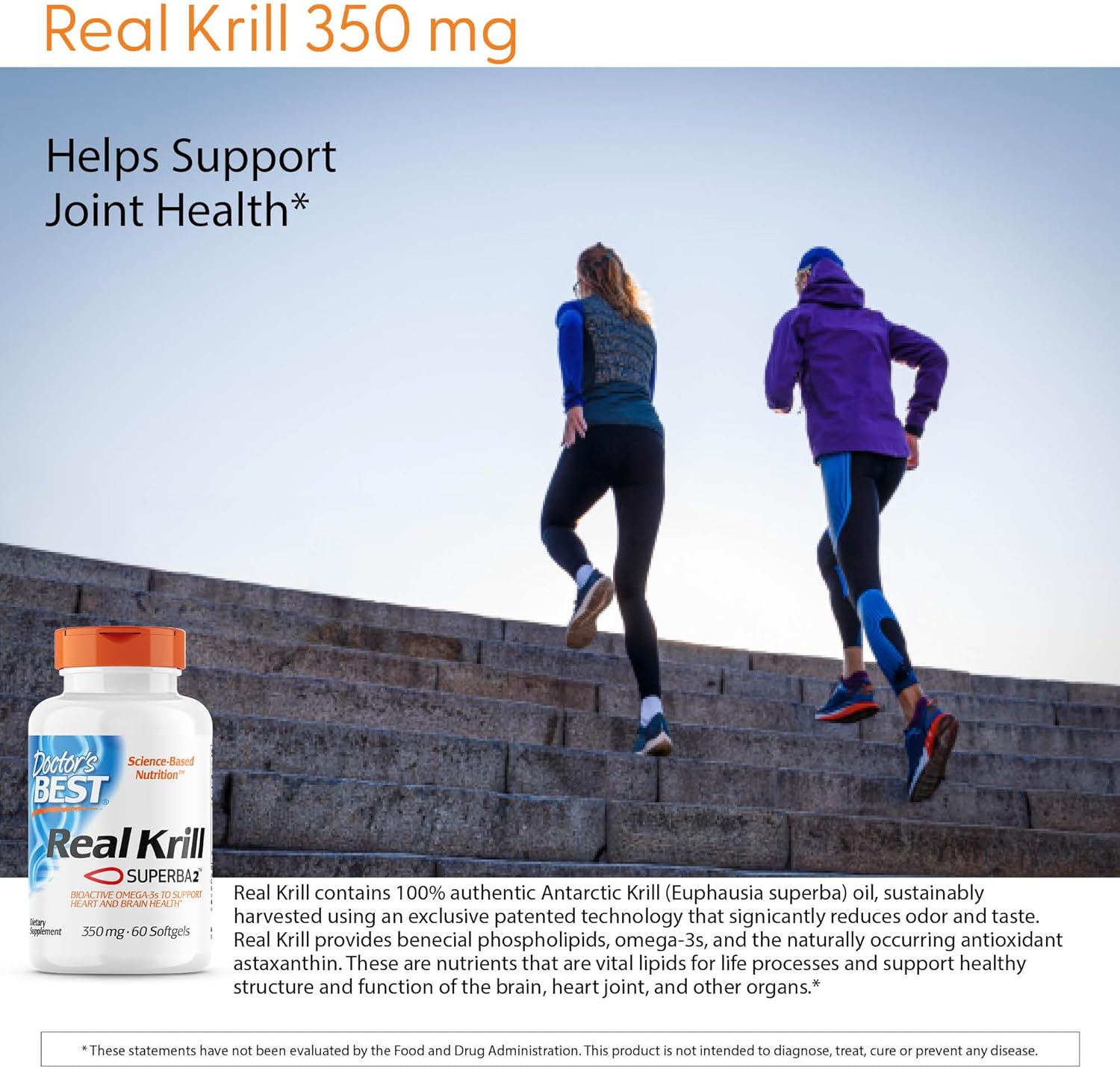 Premium Doctor's Best Real Krill Oil Supplements - 350mg, 60 Softgels
