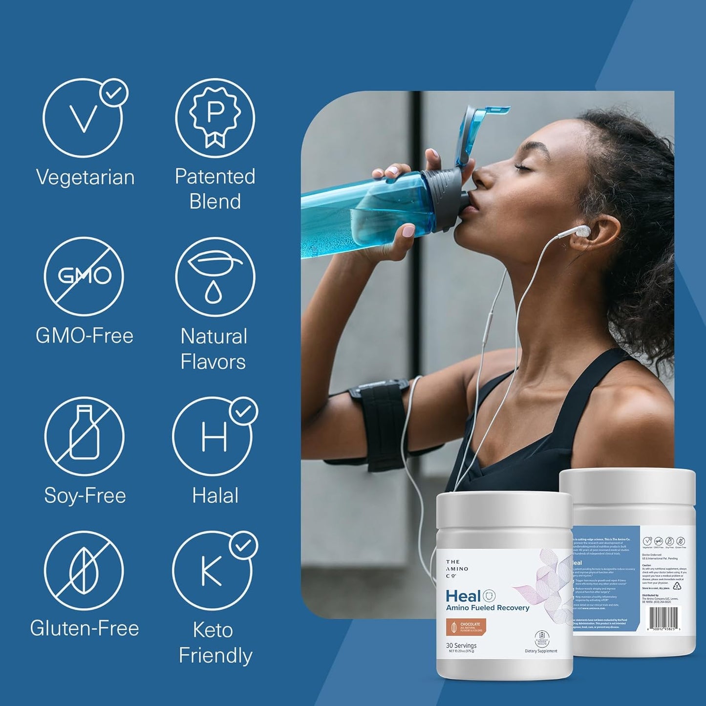 Premium EAA Post Workout Recovery Drink with Creatine Monohydrate - Vegan and Keto-Friendly Chocolate Flavor - 13.23oz
