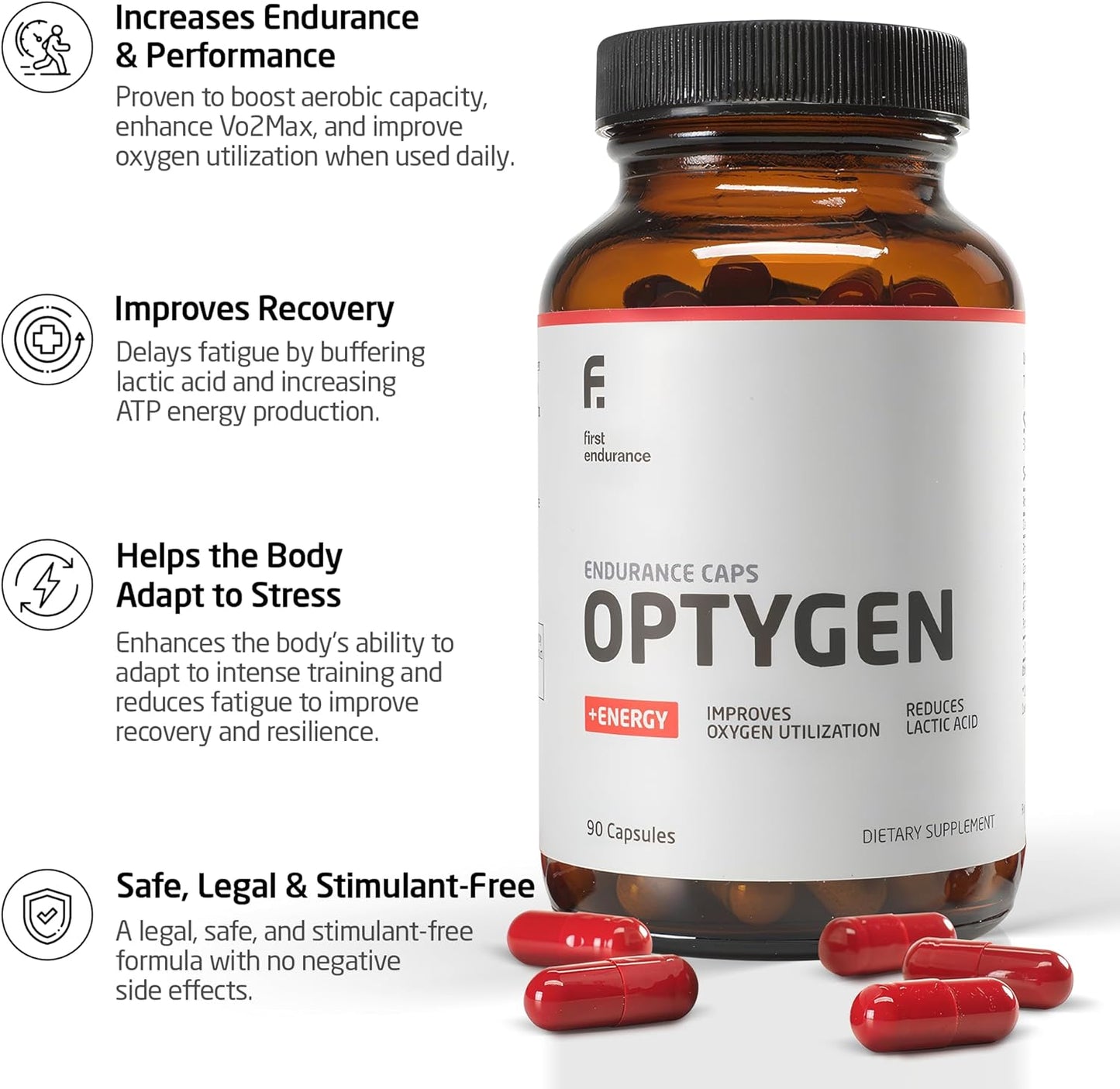 Premium Endurance Supplement - Boost Power and Performance | FIRST ENDURANCE Optygen | Enhances Oxygen Utilization | 90 Capsules