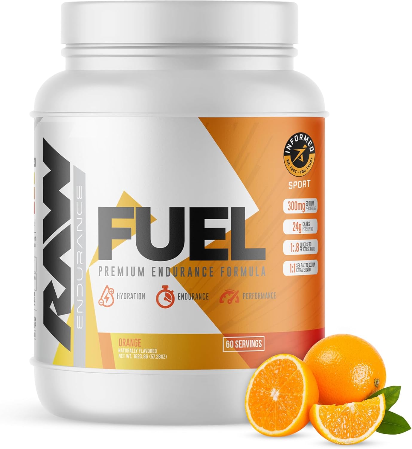Premium Endurance Supplement Powder - Orange Flavor (60 Servings) - Boost Performance, Hydration, and Stamina for Workouts - 24g Carbs, 300mg Sodium