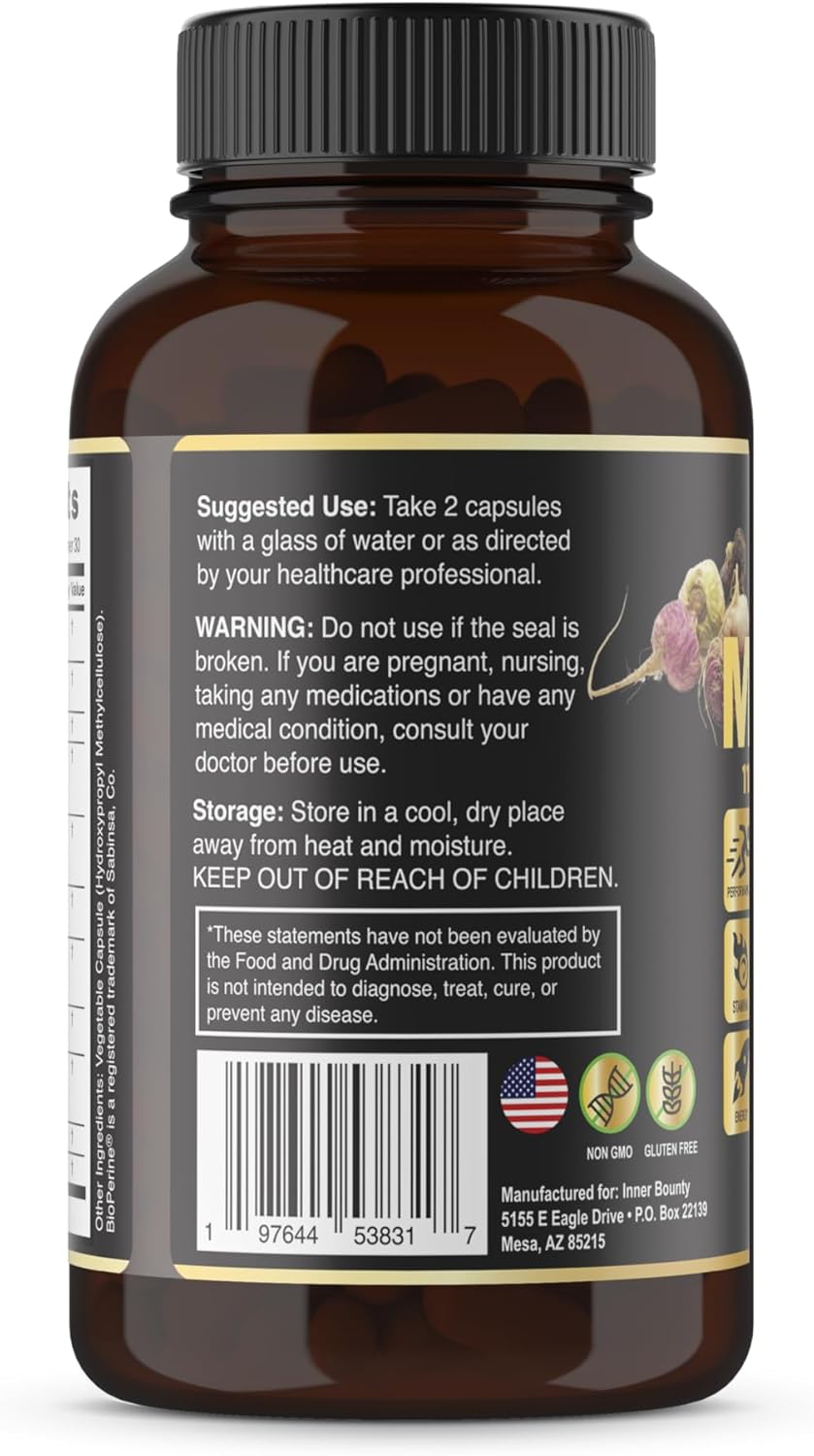 Premium Energy Booster & Performance Supplement for Men and Women - 11-in-1 Formula with Organic Maca Root, Tongkat Ali, Ginseng & More - 60 Capsules