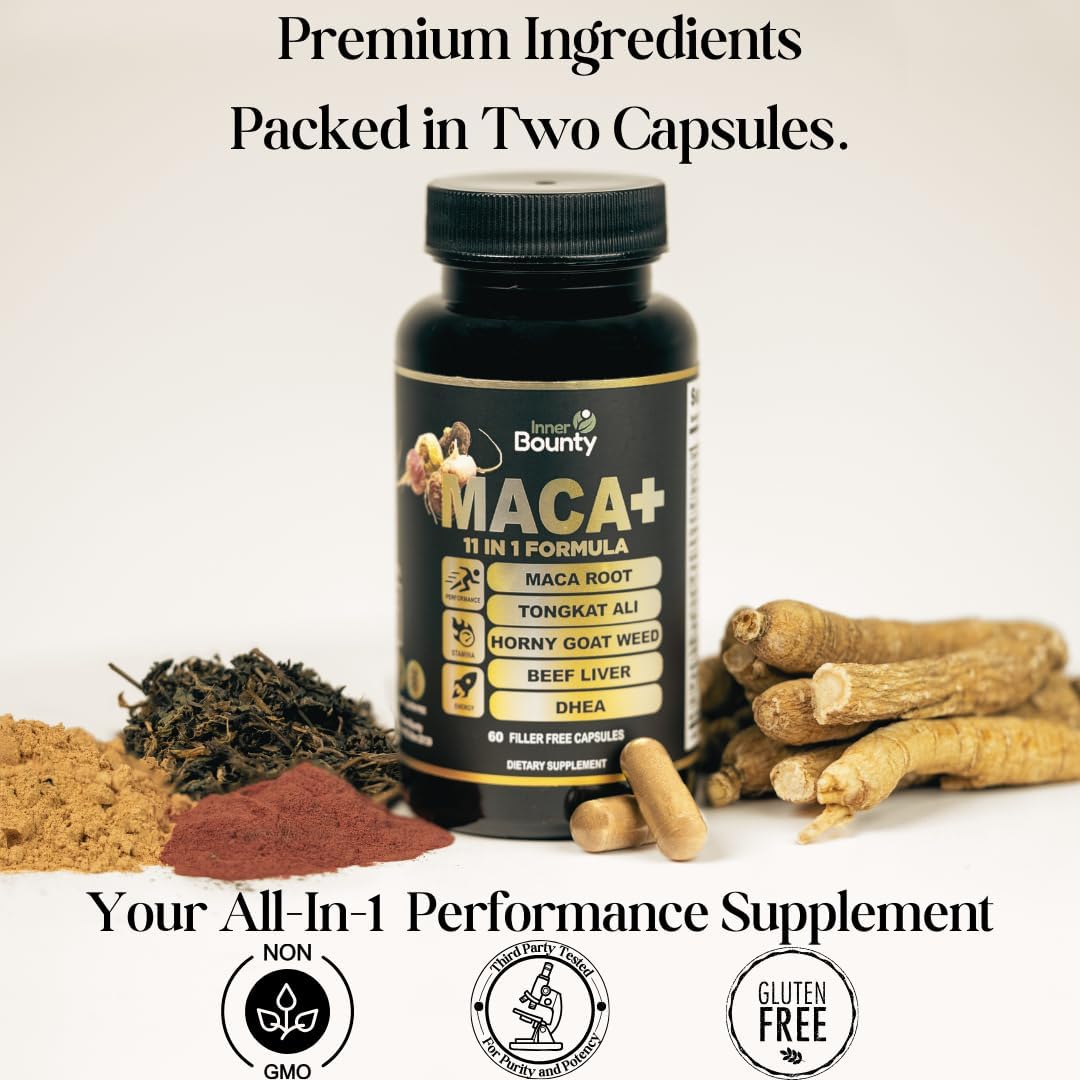 Premium Energy Booster & Performance Supplement for Men and Women - 11-in-1 Formula with Organic Maca Root, Tongkat Ali, Ginseng & More - 60 Capsules
