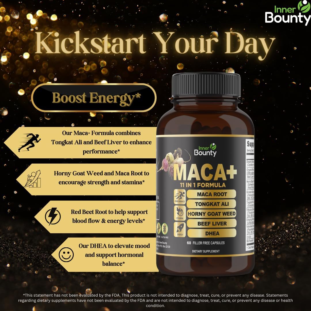 Premium Energy Booster & Performance Supplement for Men and Women - 11-in-1 Formula with Organic Maca Root, Tongkat Ali, Ginseng & More - 60 Capsules