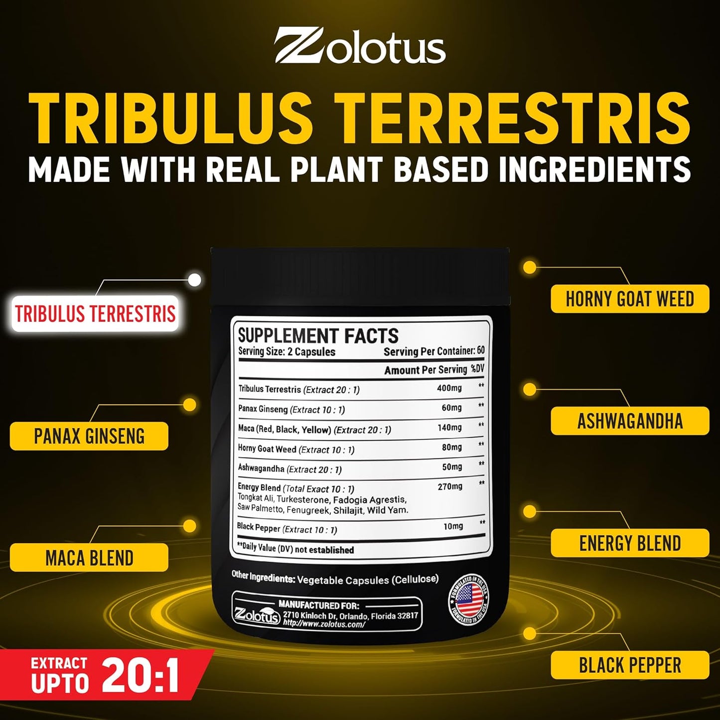 Premium Energy & Stamina Supplement Capsules with 13 Powerful Ingredients for Men & Women - Tribulus Terrestris, Maca, Horny Goat Weed, Panax Ginseng, Saw Palmetto, Tongkat Ali, Shilajit - 120 Count