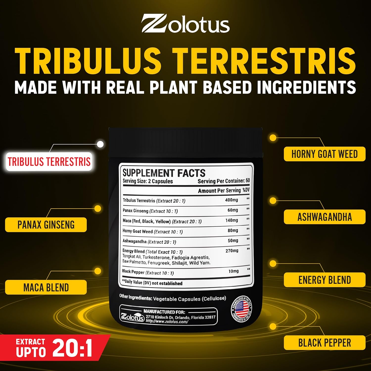 Premium Energy & Stamina Supplement Capsules with 13 Powerful Ingredients for Men & Women - Tribulus Terrestris, Maca, Horny Goat Weed, Panax Ginseng, Saw Palmetto, Tongkat Ali, Shilajit - 120 Count