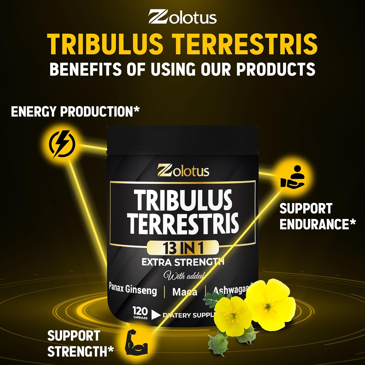 Premium Energy & Stamina Supplement Capsules with 13 Powerful Ingredients for Men & Women - Tribulus Terrestris, Maca, Horny Goat Weed, Panax Ginseng, Saw Palmetto, Tongkat Ali, Shilajit - 120 Count