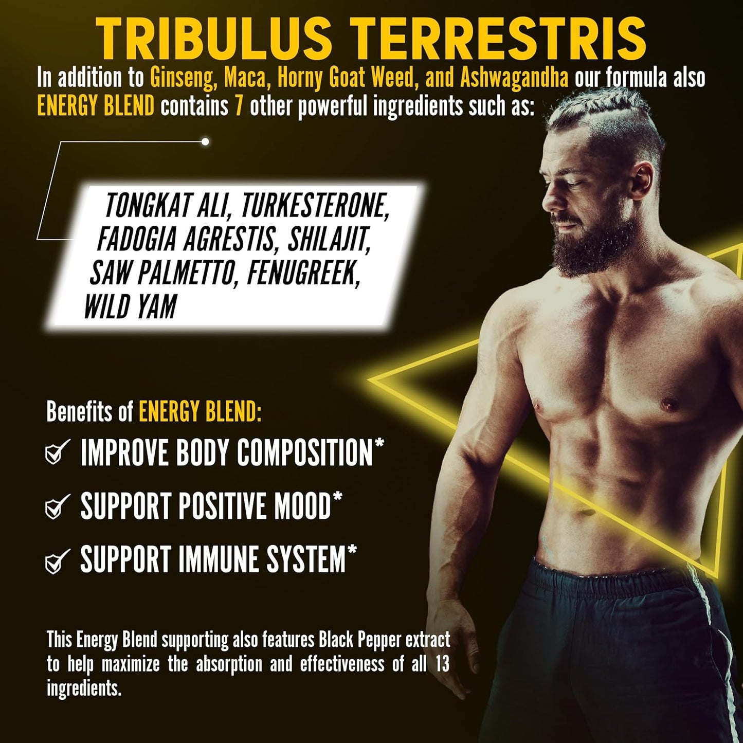 Premium Energy & Stamina Supplement Capsules with 13 Powerful Ingredients for Men & Women - Tribulus Terrestris, Maca, Horny Goat Weed, Panax Ginseng, Saw Palmetto, Tongkat Ali, Shilajit - 120 Count