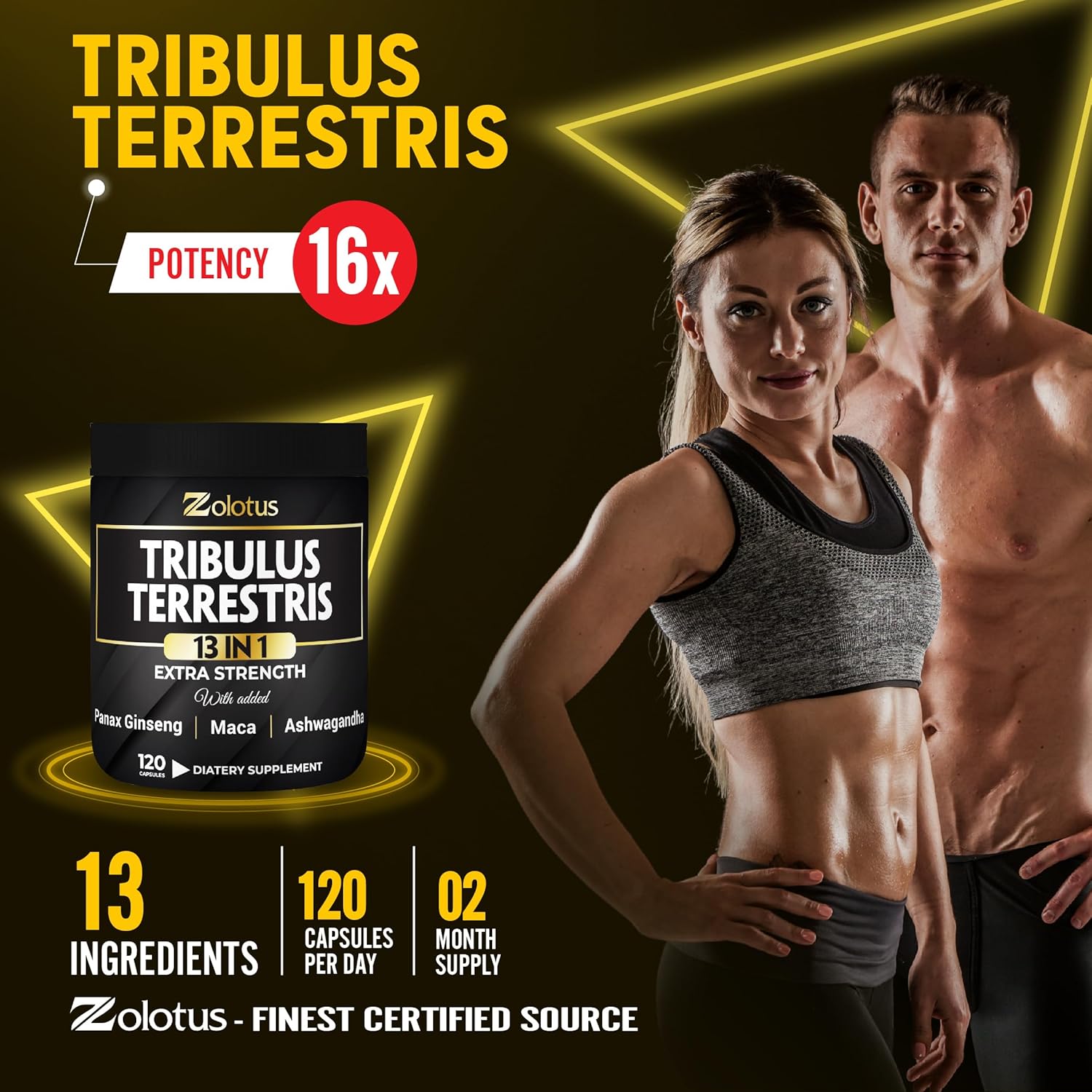 Premium Energy & Stamina Supplement Capsules with 13 Powerful Ingredients for Men & Women - Tribulus Terrestris, Maca, Horny Goat Weed, Panax Ginseng, Saw Palmetto, Tongkat Ali, Shilajit - 120 Count
