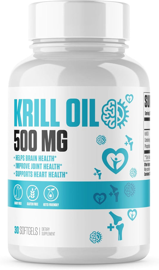 Premium EPN Krill Oil Softgels with Phospholipids, EPA, DHA, Astaxanthin - Brain, Joint, Heart Health - Sustainable Source - 30 Softgels