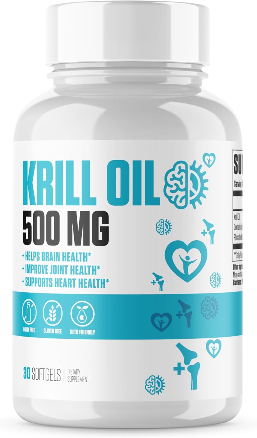 Premium EPN Krill Oil Softgels with Phospholipids, EPA, DHA, Astaxanthin - Brain, Joint, Heart Health - Sustainable Source - 30 Softgels