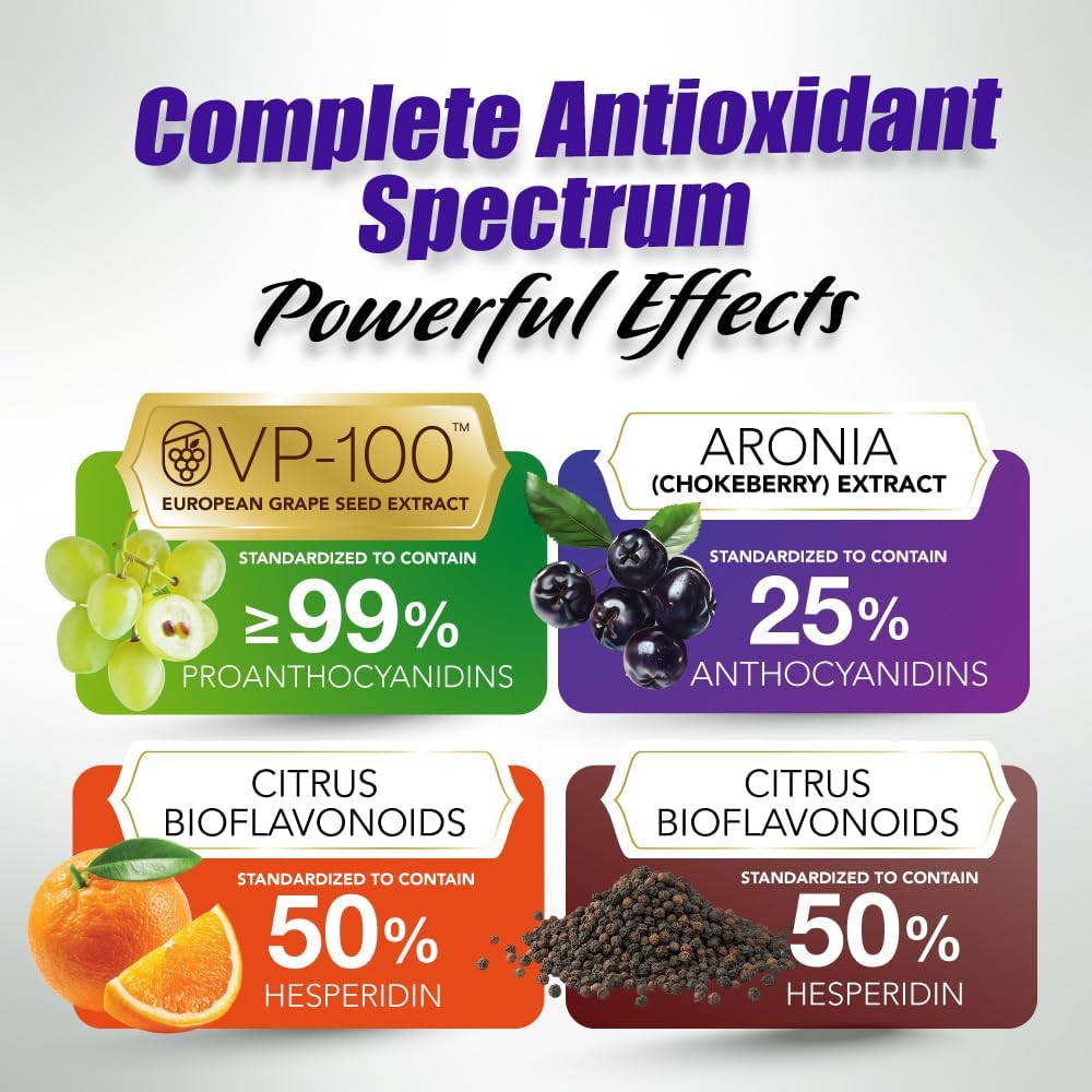 Premium European Grape Seed Extract with Aronia & Citrus Bioflavonoids | Supports Circulation, Skin Health & Cellular Protection | 90 Softgels by LABO Nutrition