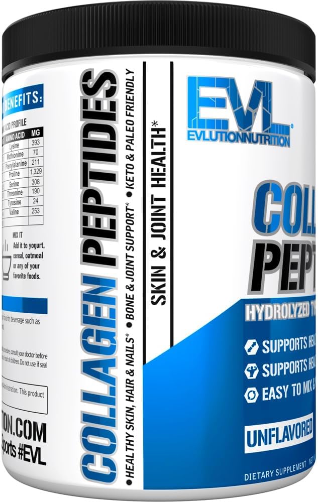 Premium Evlution Nutrition Collagen Peptides Powder for Healthy Skin, Hair, Bones, Joints, Nails (30 Servings)