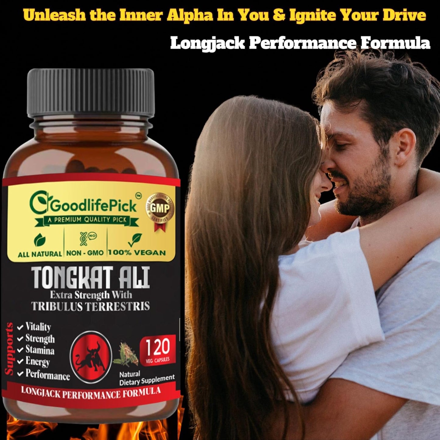 Premium Extra Strength Tongkat Ali with Tribulus Terrestris - 100:1 Longjack Extract in 120 Vegan Capsules for Men - All Natural, Non-GMO