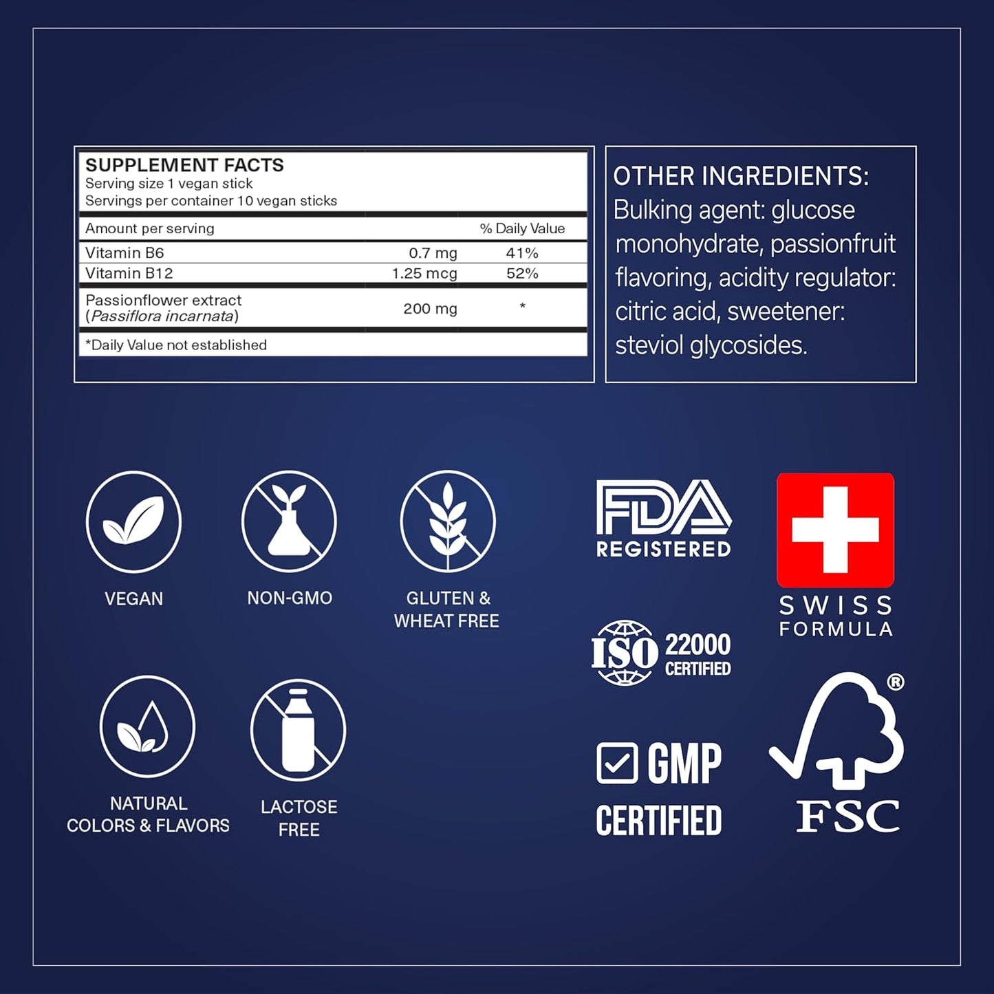 Premium Fast-Acting Stress Relief Supplement with Passionflower 200mg, Vitamin B6 and B12 - 10 Sticks (Pack of 3) for Travelers