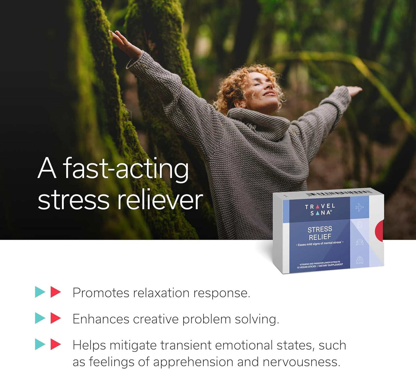 Premium Fast-Acting Stress Relief Supplement with Passionflower 200mg, Vitamin B6 and B12 - 10 Sticks (Pack of 3) for Travelers