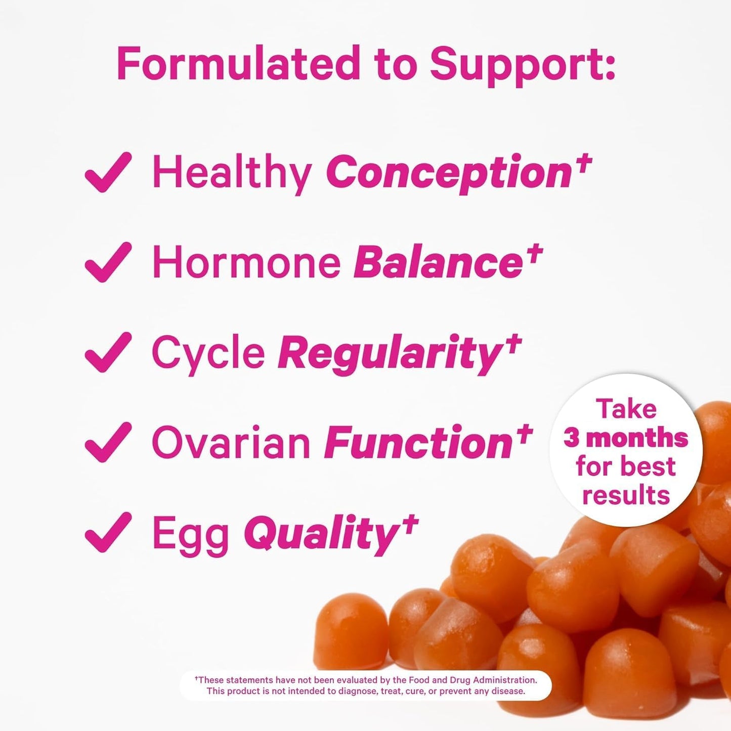 Premium Fertility Gummies for Women with Inositol, CoQ10, Folate - Hormone Balance, Ovulation, Menstrual Cycle - 1 Month Supply