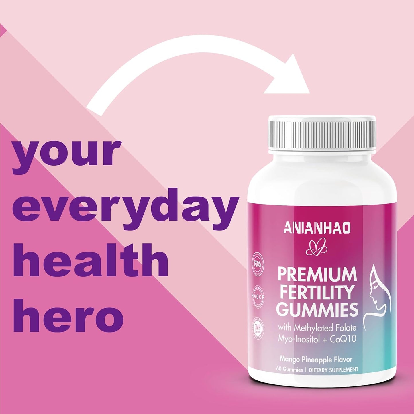 Premium Fertility Gummies for Women with Inositol, CoQ10, Folate - Hormone Balance, Ovulation, Menstrual Cycle - 1 Month Supply