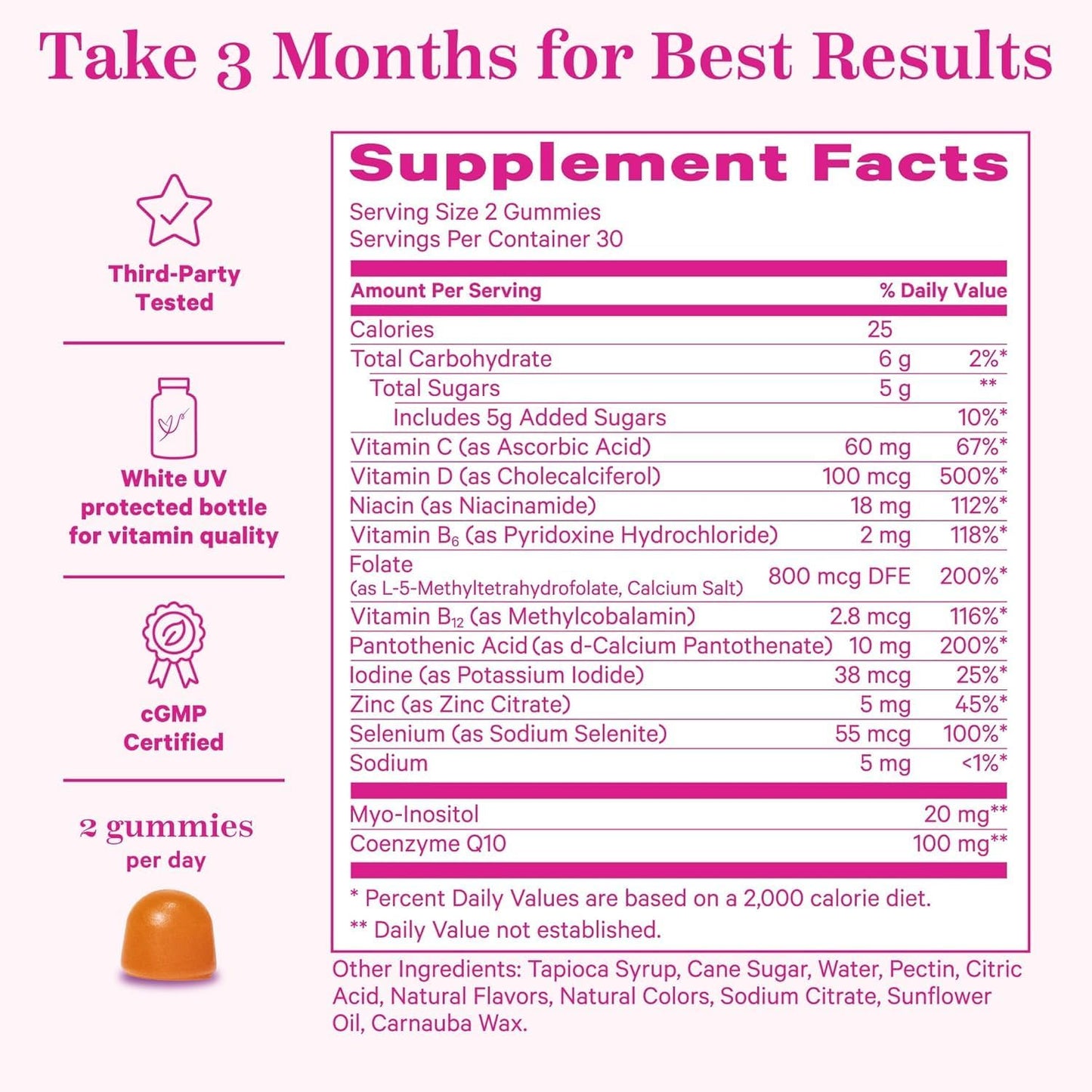 Premium Fertility Gummies for Women with Inositol, CoQ10, Folate - Hormone Balance, Ovulation, Menstrual Cycle - 1 Month Supply
