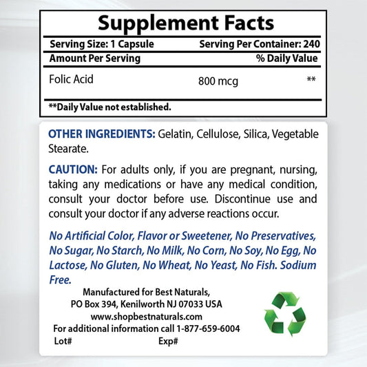Premium Folic Acid 800mcg with Vitamin K2 (MK7) and D3 - Top Quality Supplement for Overall Health