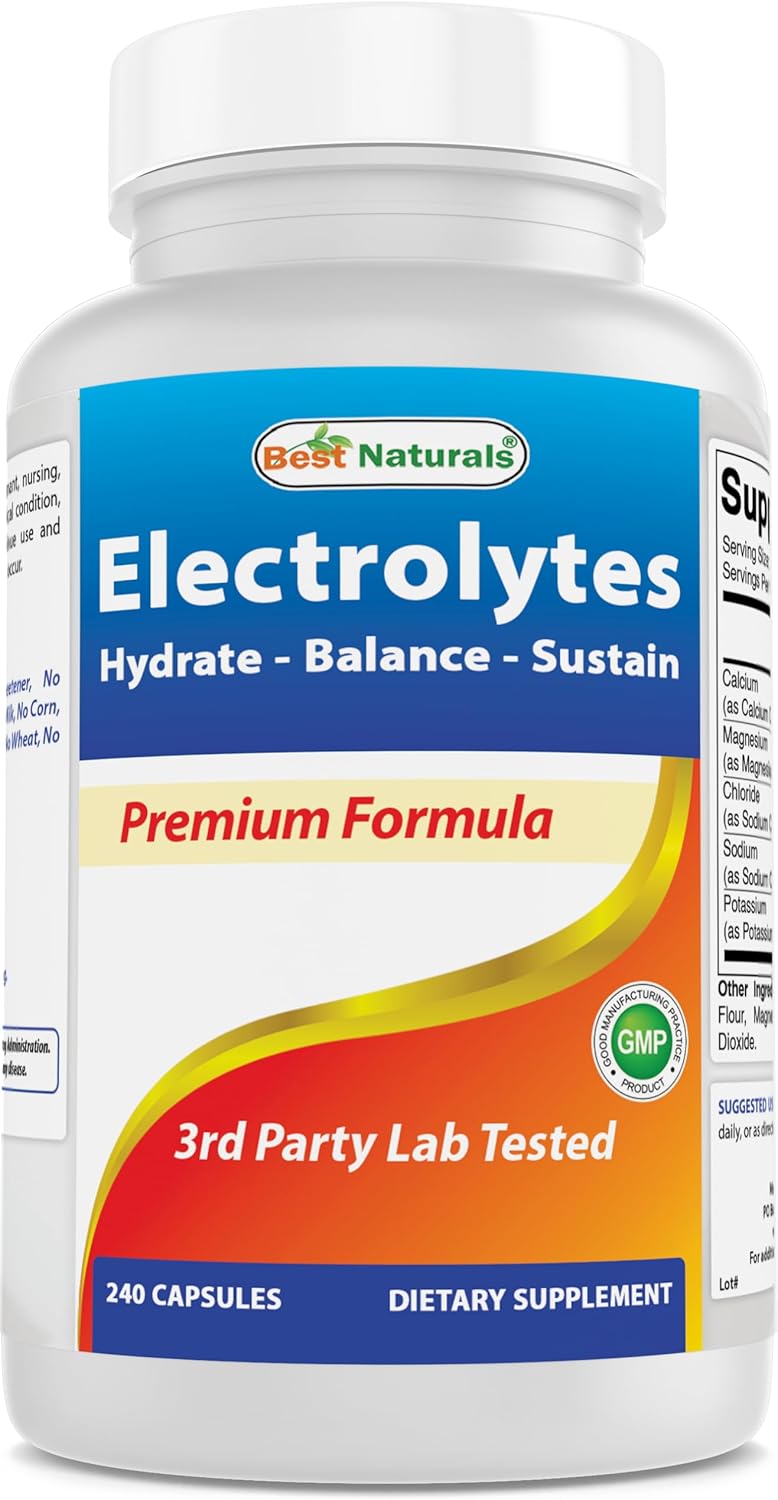 Premium Formula 240 Capsules - Best Naturals Electrolytes for Hydration, Balance, and Sustain. Gluten-Free, Non-GMO.