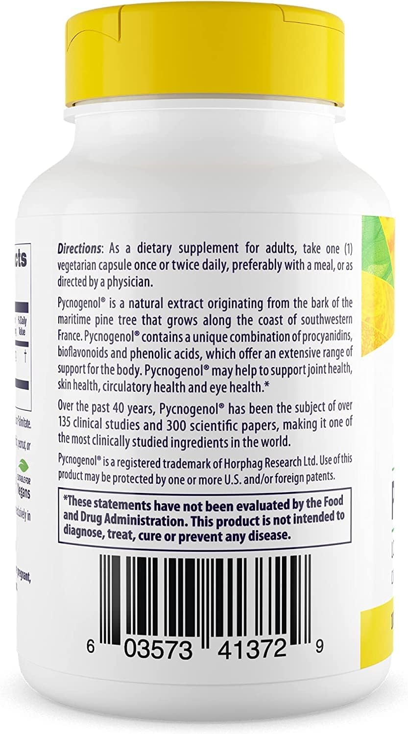 Premium French Maritime Pine Bark Extract - Healthy Origins Pycnogenol 100mg Supplement for Heart Health & Skin Care - Gluten-Free & Non-GMO - 60 Veg Capsules