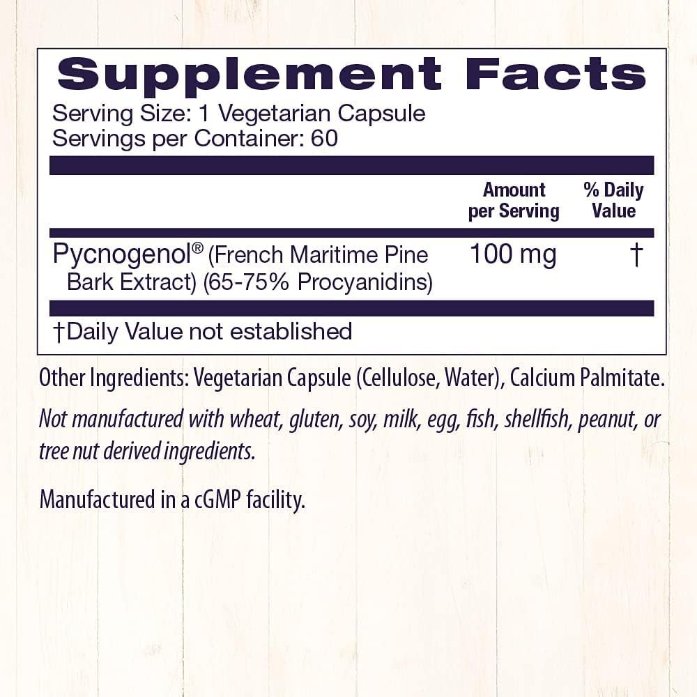 Premium French Maritime Pine Bark Extract - Healthy Origins Pycnogenol 100mg Supplement for Heart Health & Skin Care - Gluten-Free & Non-GMO - 60 Veg Capsules