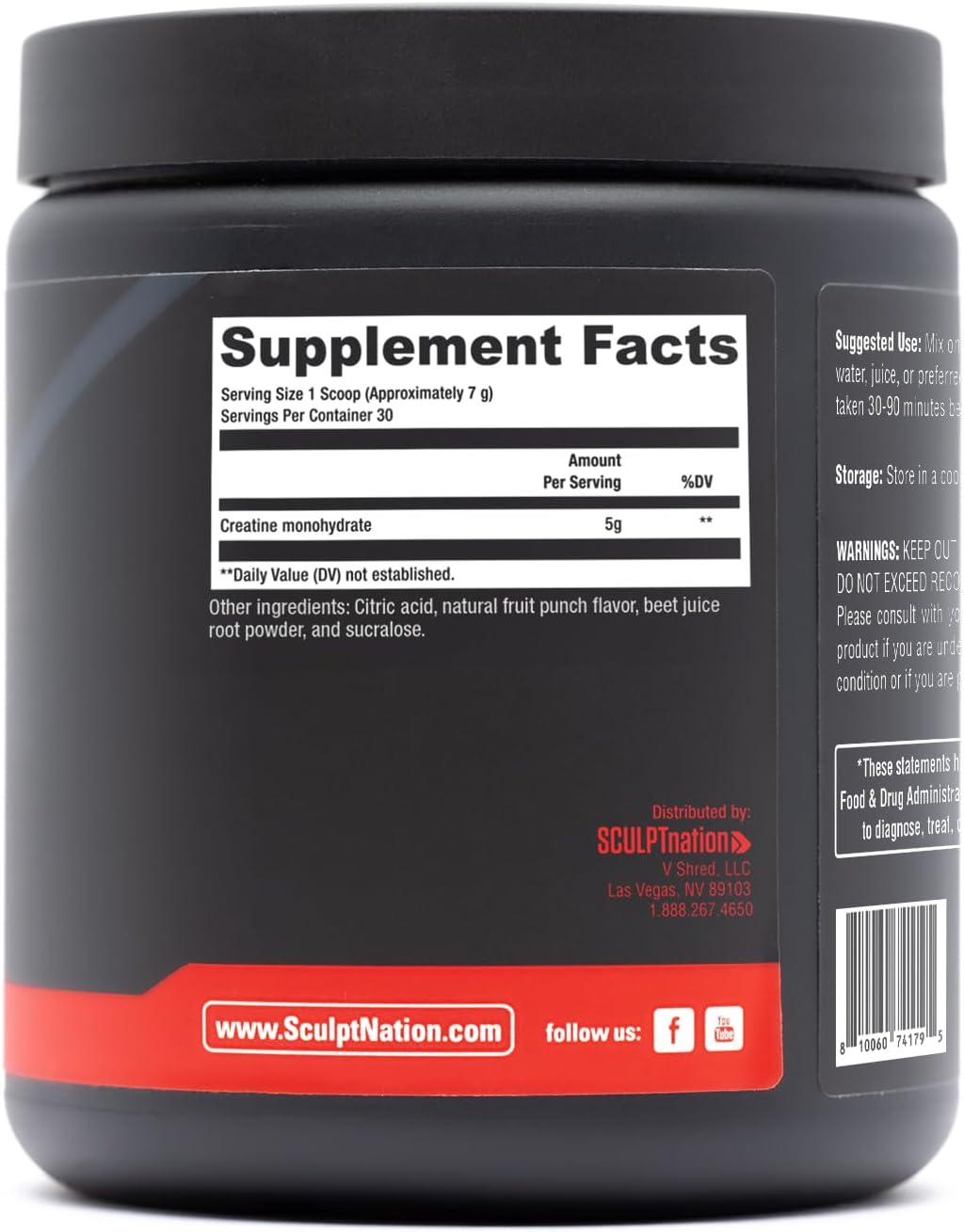 Premium Fruit Punch Flavored Creatine Monohydrate Powder - Supports Muscles, Energy, and Brain Function - 30 Servings