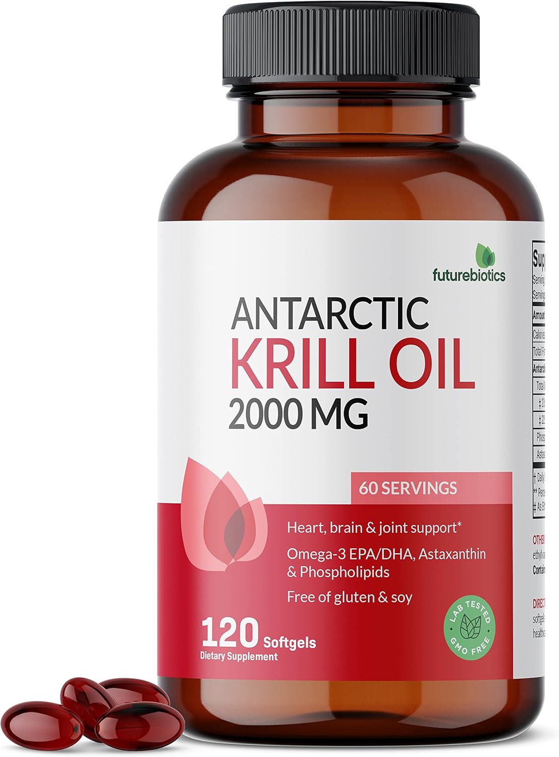 Premium Futurebiotics Antarctic Krill Oil 2000mg Softgels with Astaxanthin - Pure Omega-3 EPA, DHA, Phospholipids - Non GMO, Heavy Metal Tested - 120 Count