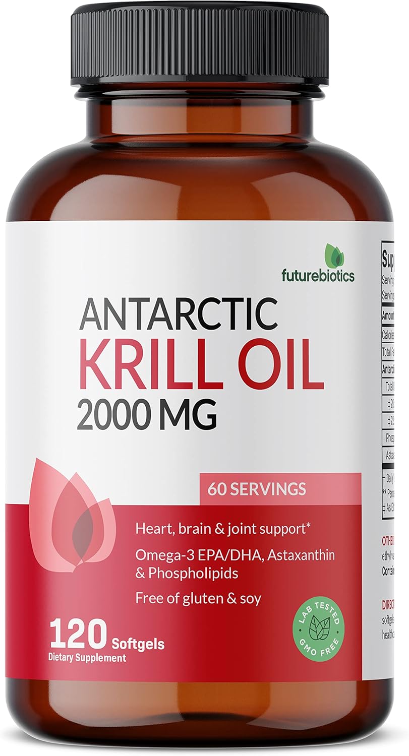 Premium Futurebiotics Antarctic Krill Oil 2000mg Softgels with Astaxanthin - Pure Omega-3 EPA, DHA, Phospholipids - Non GMO, Heavy Metal Tested - 120 Count