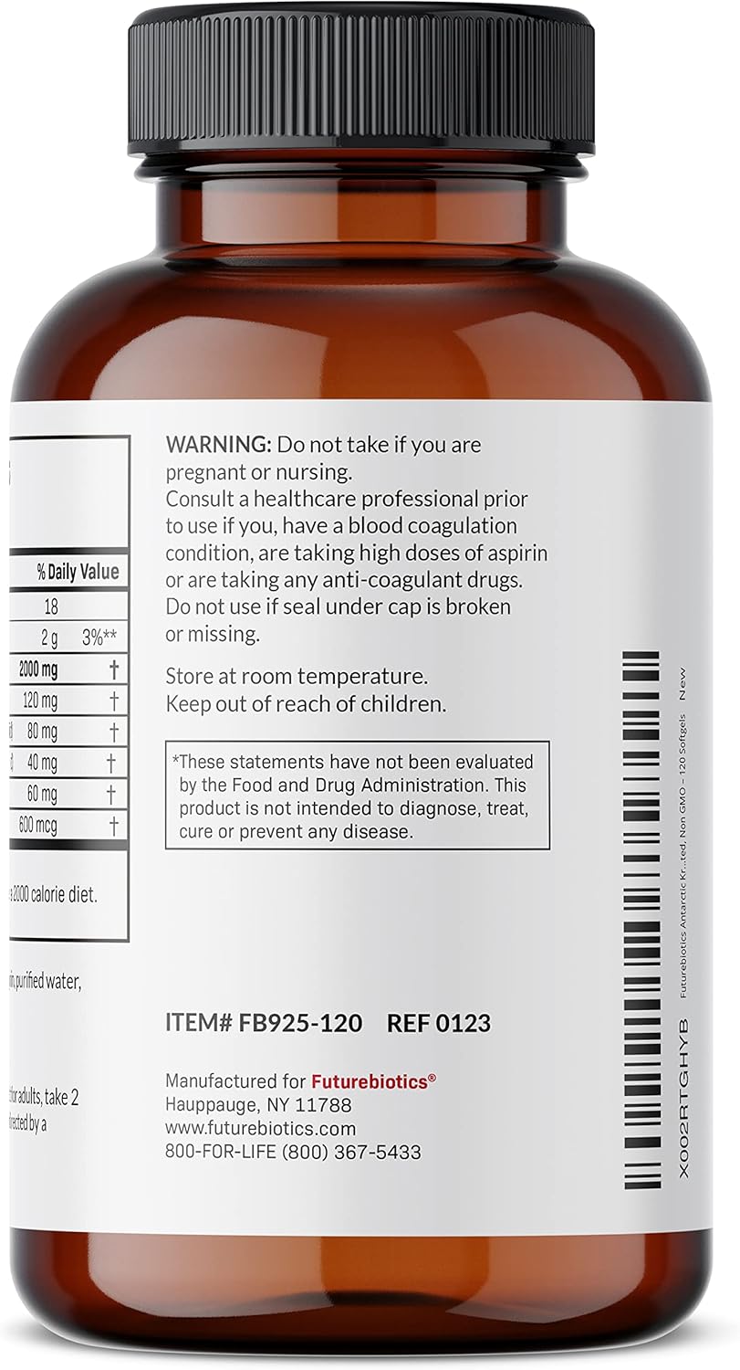 Premium Futurebiotics Antarctic Krill Oil 2000mg Softgels with Astaxanthin - Pure Omega-3 EPA, DHA, Phospholipids - Non GMO, Heavy Metal Tested - 120 Count