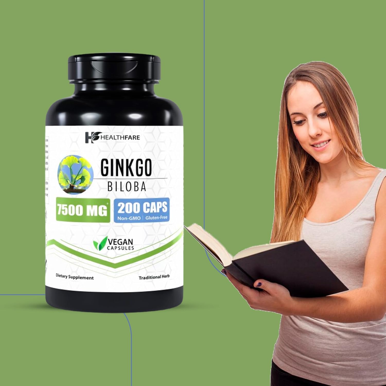 Premium Ginkgo Biloba Extract Capsules - 7500mg Strength - 200 Count - Non-GMO & Vegetarian - USA Made