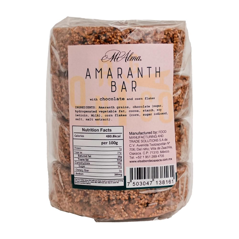 Premium Gluten-Free Amaranth Bar with Chocolate and Corn Flakes - Super Food Snack from Oaxaca, 8.4 oz (4 Pack)