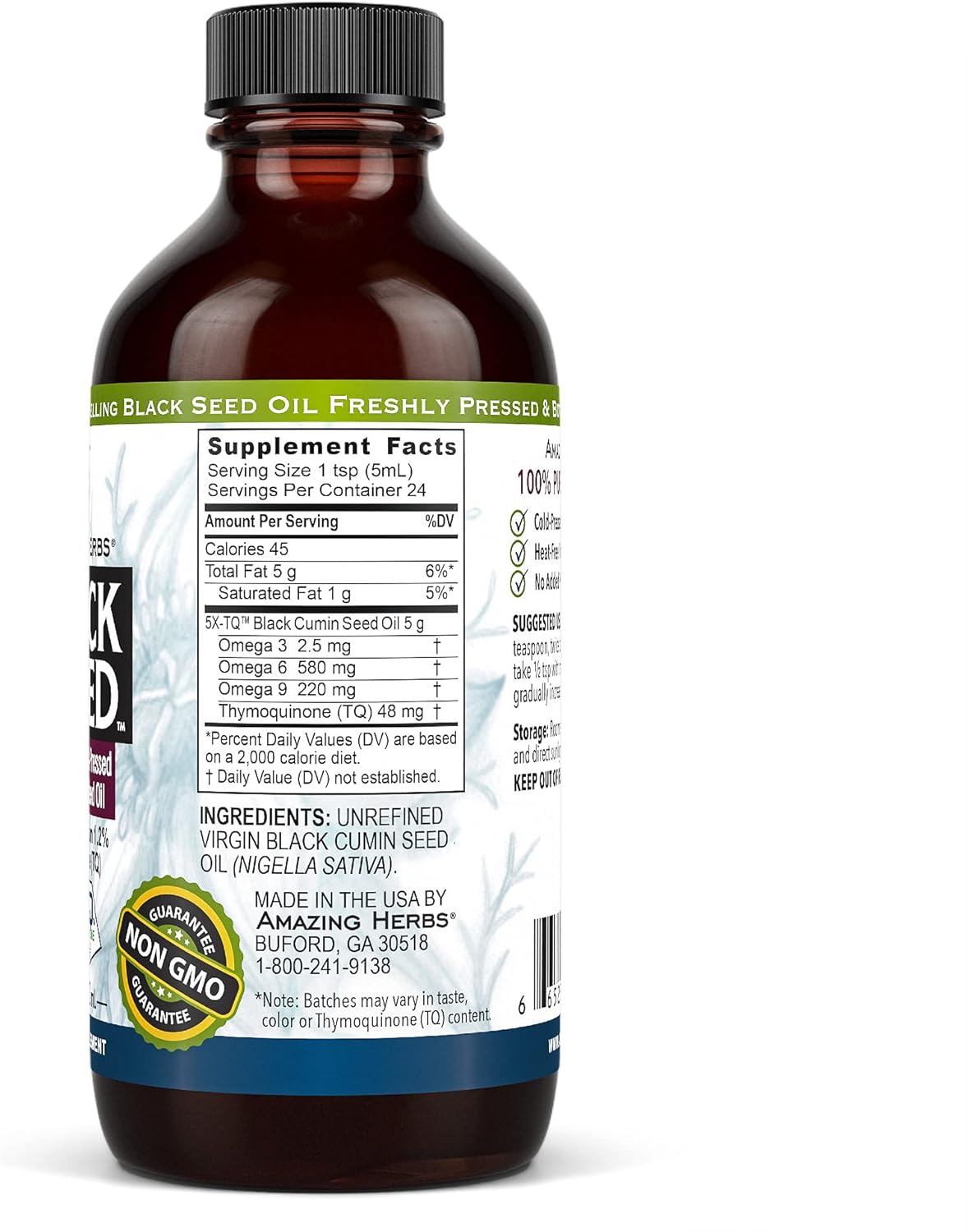 Premium Gluten Free Non GMO Cold Pressed Black Seed Oil for Digestive Health, Immune Support, Brain Function - 4 Fl Oz (Pack of 3)