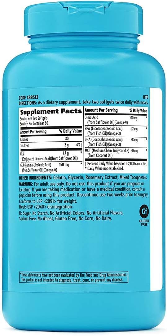 Premium GNC Total Lean CLA 3-6-9 Softgel Capsules - Enhances Body Composition, Boosts Energy, Cardio & Joint Health Support - 120 Count