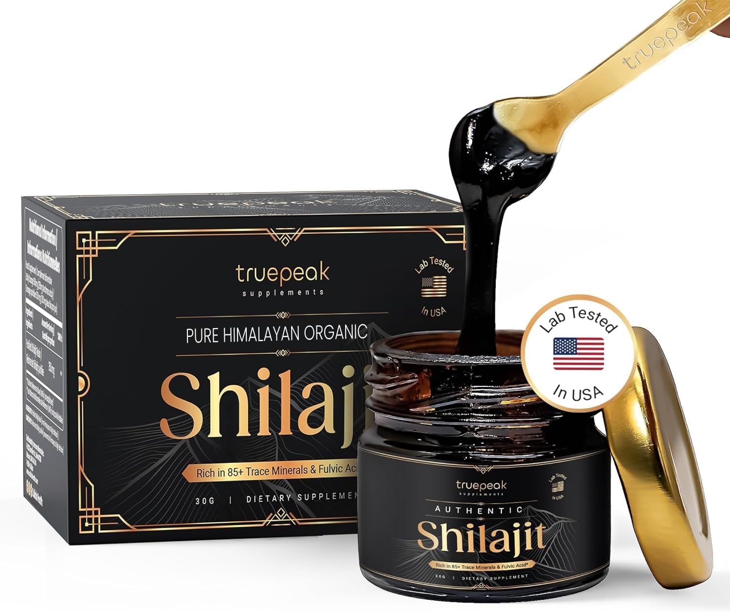 Premium Gold Grade TruePeak Himalayan Shilajit Resin - 500mg Max Potency, 85 Trace Minerals, Fulvic & Humic Acid - Energy & Immune Boost - 30g