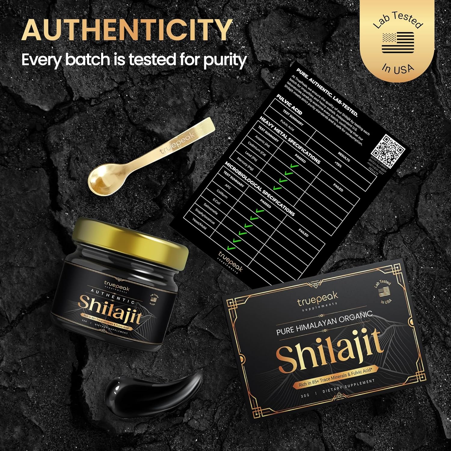 Premium Gold Grade TruePeak Himalayan Shilajit Resin - 500mg Max Potency, 85 Trace Minerals, Fulvic & Humic Acid - Energy & Immune Boost - 30g