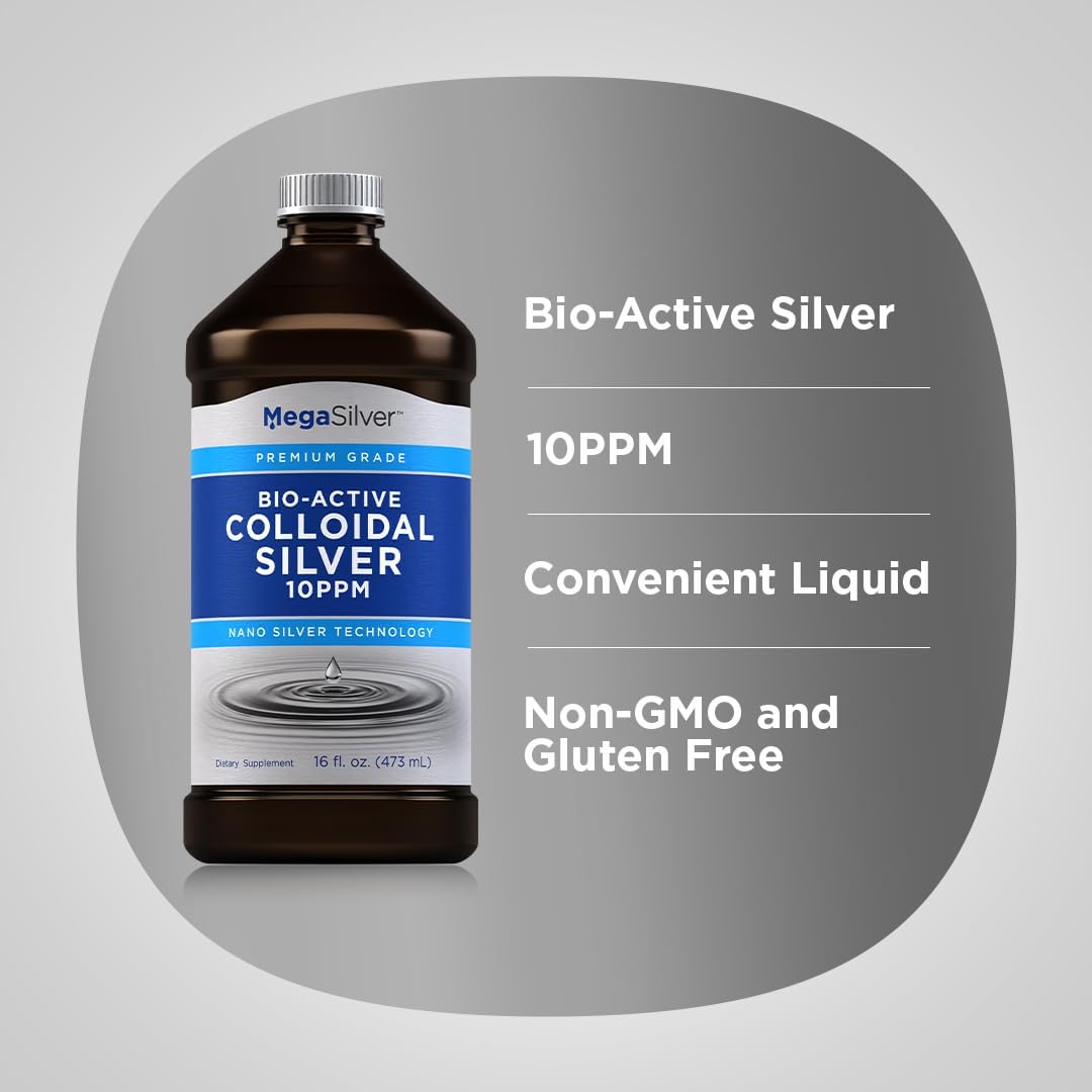 Premium Grade 10PPM Colloidal Silver Liquid Supplement - 16 fl oz - Nano Silver Technology - Non GMO & Gluten Free by Piping Rock