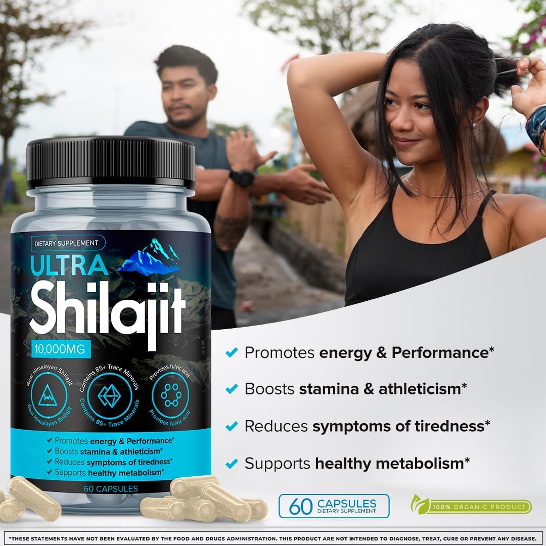 Premium Grade AURA VITAMINS Shilajit Supplement 10,000mg 60 Capsules - 100% Pure Natural Extract for Energy, Vitality, Metabolism, and Immune System Support