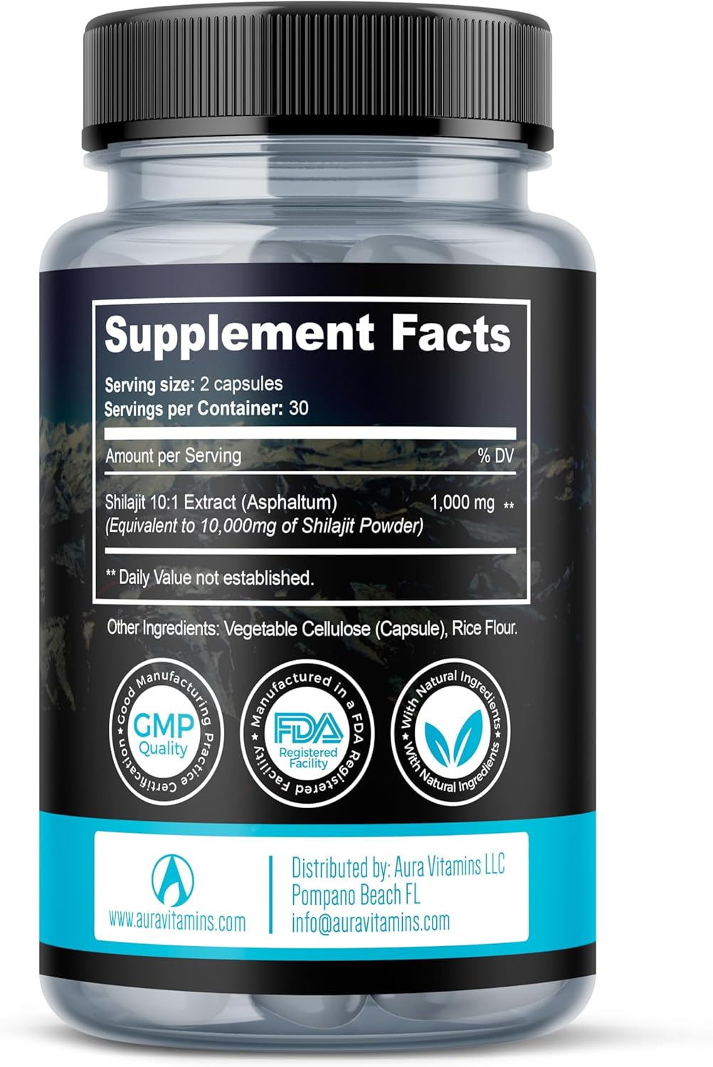 Premium Grade AURA VITAMINS Shilajit Supplement 10,000mg 60 Capsules - 100% Pure Natural Extract for Energy, Vitality, Metabolism, and Immune System Support