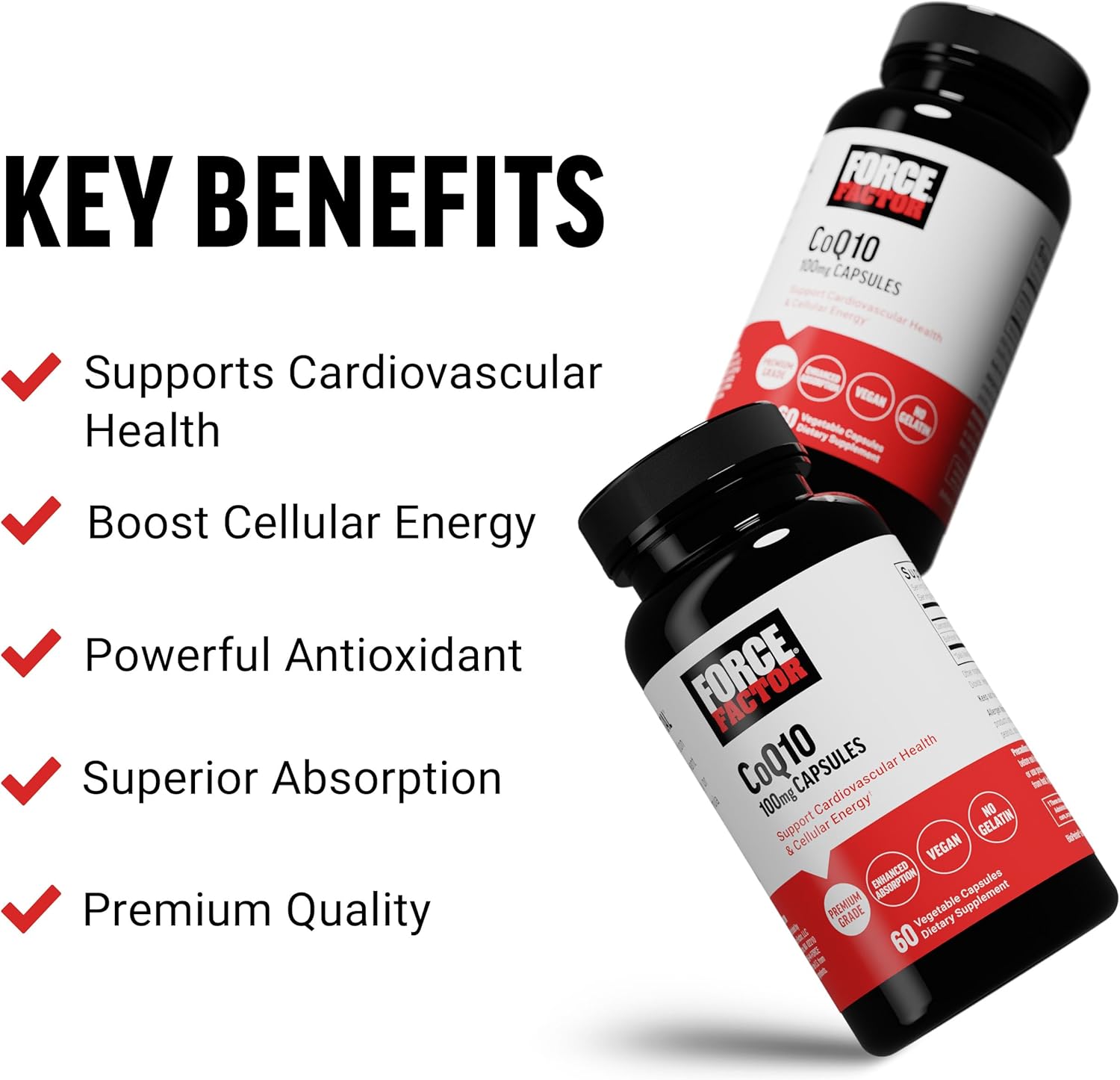 Premium Grade CoQ10 100mg Heart Health Supplement with Enhanced Absorption - 60 Vegan Capsules - Non-GMO, Dairy Free, Gluten Free