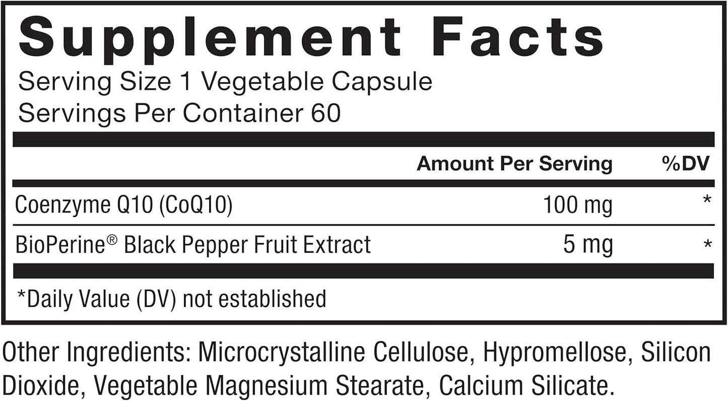 Premium Grade CoQ10 100mg Heart Health Supplement with Enhanced Absorption - 60 Vegan Capsules - Non-GMO, Dairy Free, Gluten Free