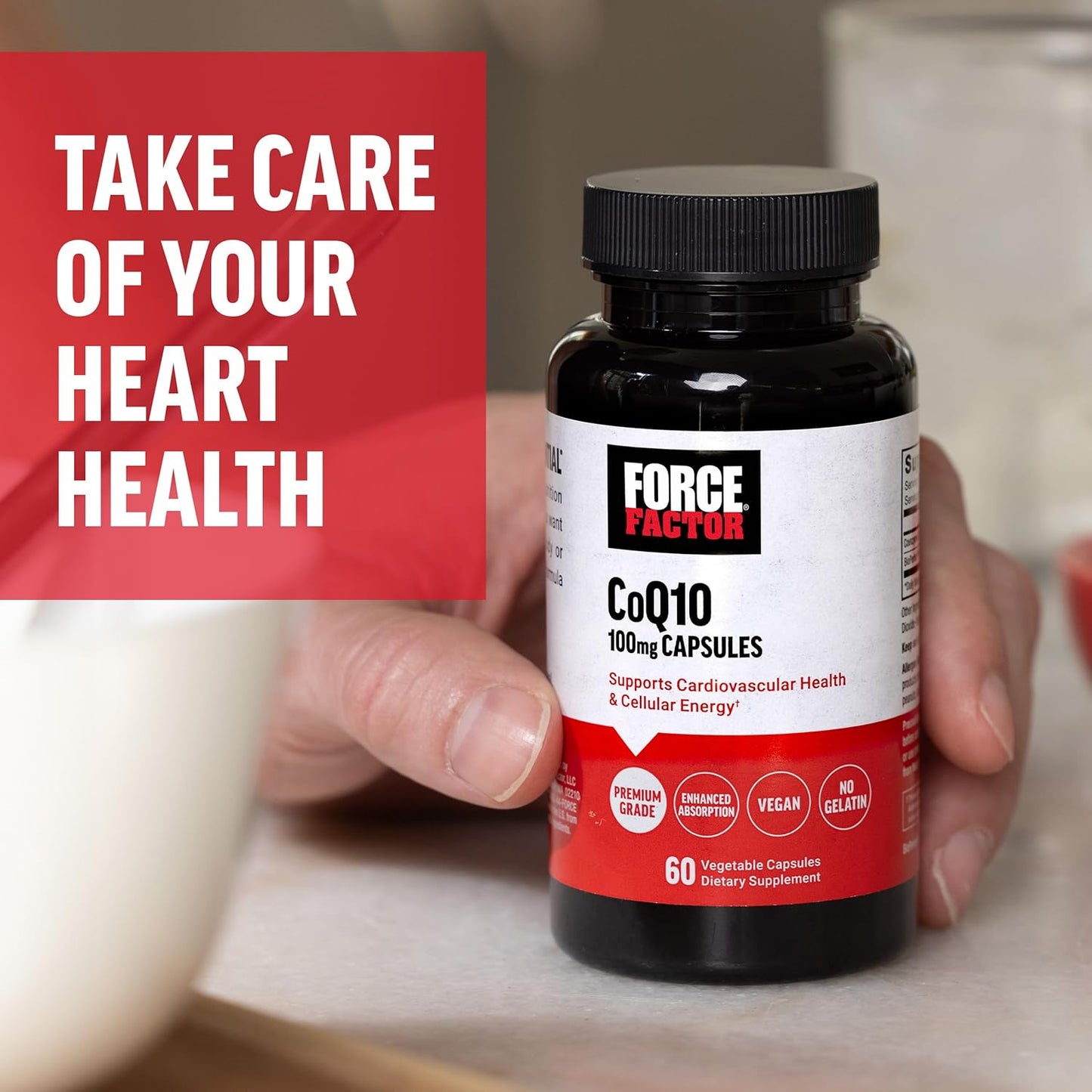 Premium Grade CoQ10 100mg Heart Health Supplement with Enhanced Absorption - 60 Vegan Capsules - Non-GMO, Dairy Free, Gluten Free