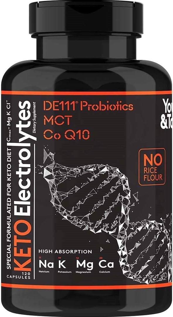 Premium Grade Keto Electrolyte Supplement with MCT, Magnesium, Probiotics, CoQ10, Potassium, Sodium, Calcium, Zinc, & Vitamin D3 - 120 Pills for Low Carb Diets