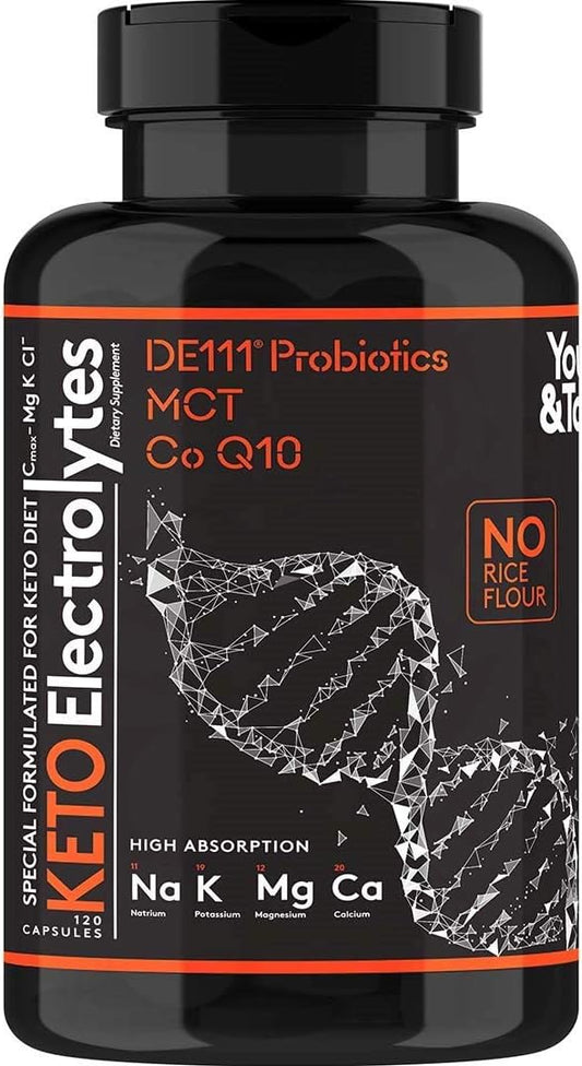 Premium Grade Keto Electrolyte Supplement with MCT, Magnesium, Probiotics, CoQ10, Potassium, Sodium, Calcium, Zinc, & Vitamin D3 - 120 Pills for Low Carb Diets