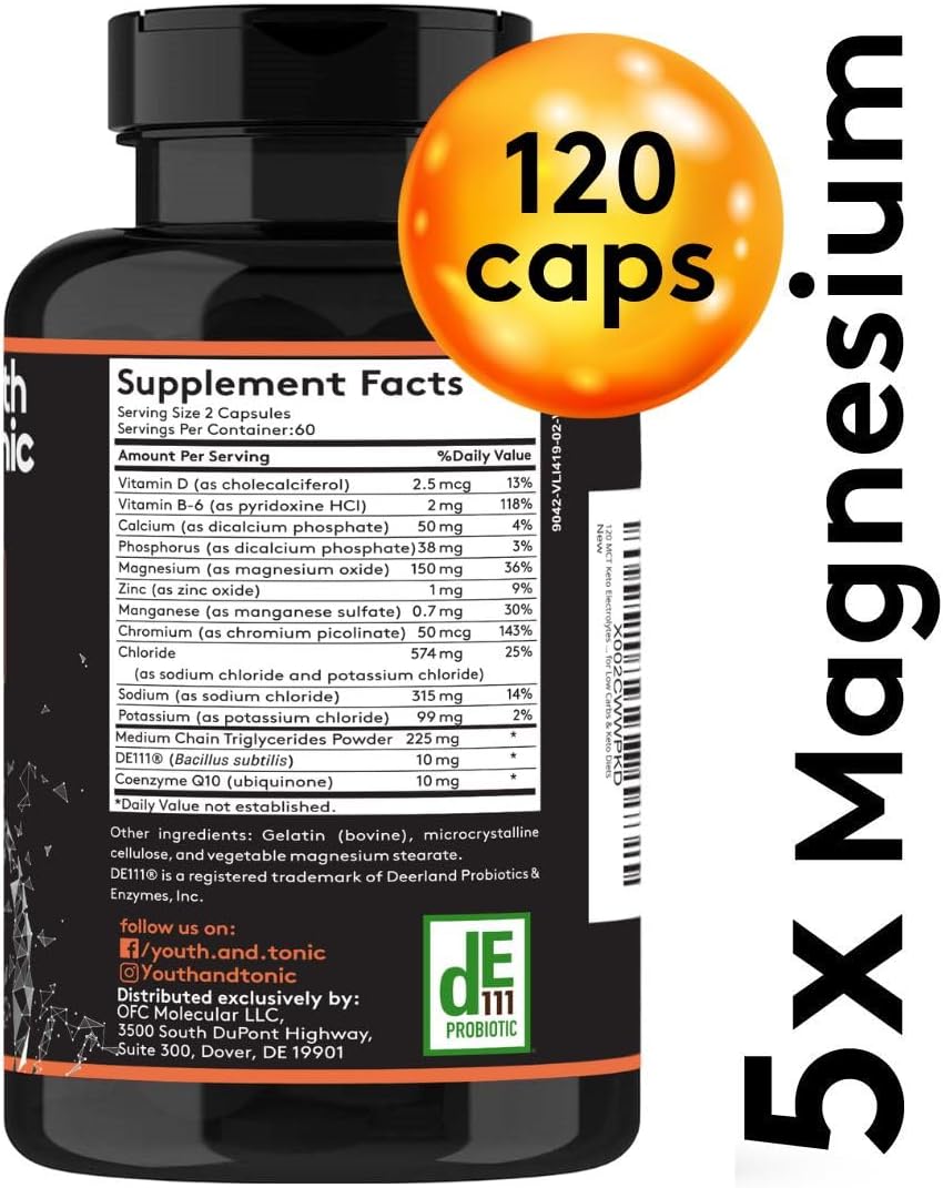 Premium Grade Keto Electrolyte Supplement with MCT, Magnesium, Probiotics, CoQ10, Potassium, Sodium, Calcium, Zinc, & Vitamin D3 - 120 Pills for Low Carb Diets