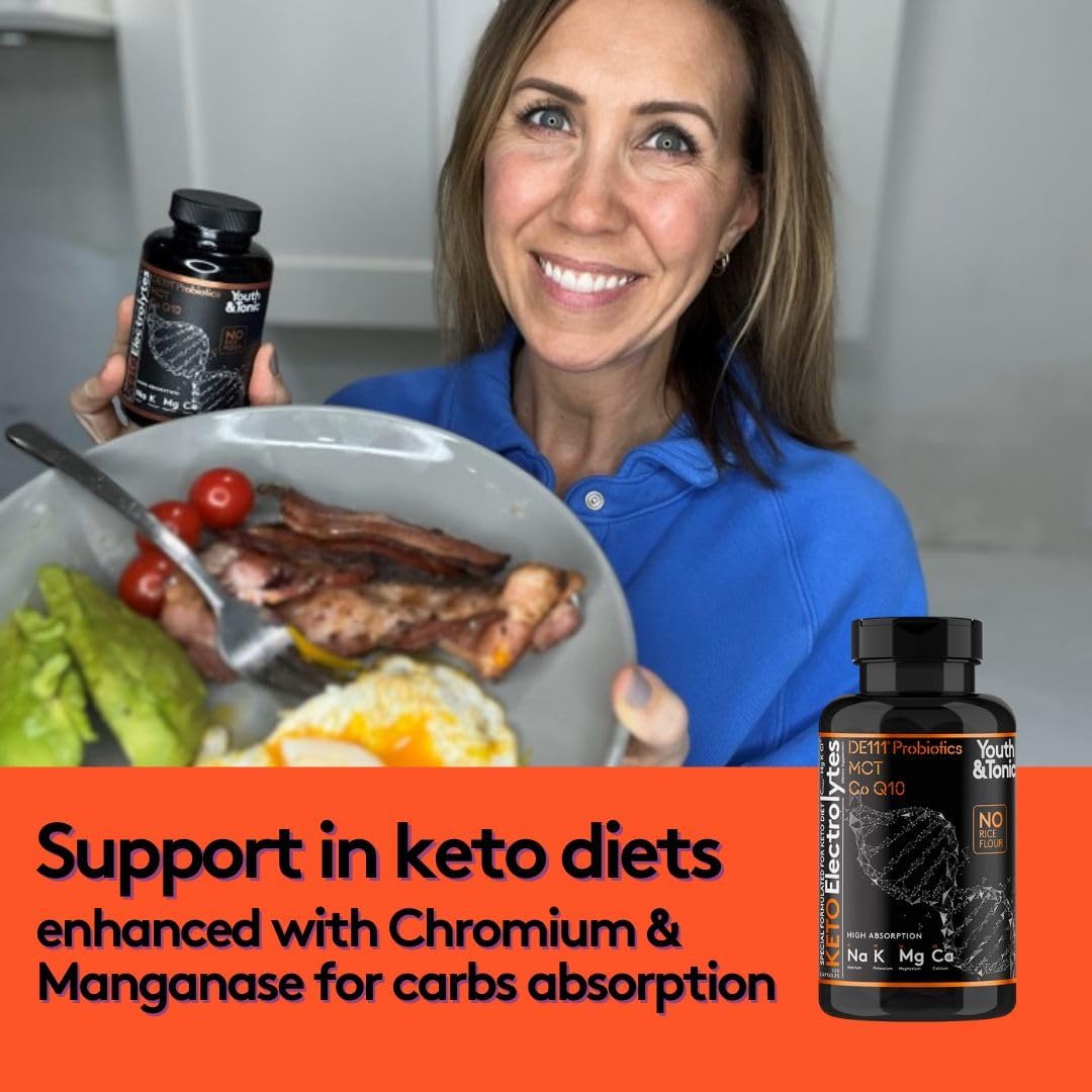 Premium Grade Keto Electrolyte Supplement with MCT, Magnesium, Probiotics, CoQ10, Potassium, Sodium, Calcium, Zinc, & Vitamin D3 - 120 Pills for Low Carb Diets