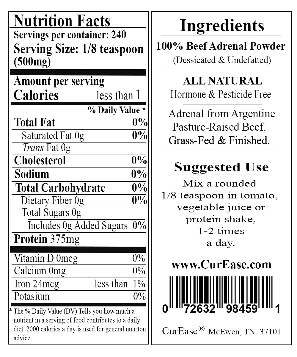 Premium Grass-Fed Argentine Beef Adrenal Powder - 4.2 Ounce