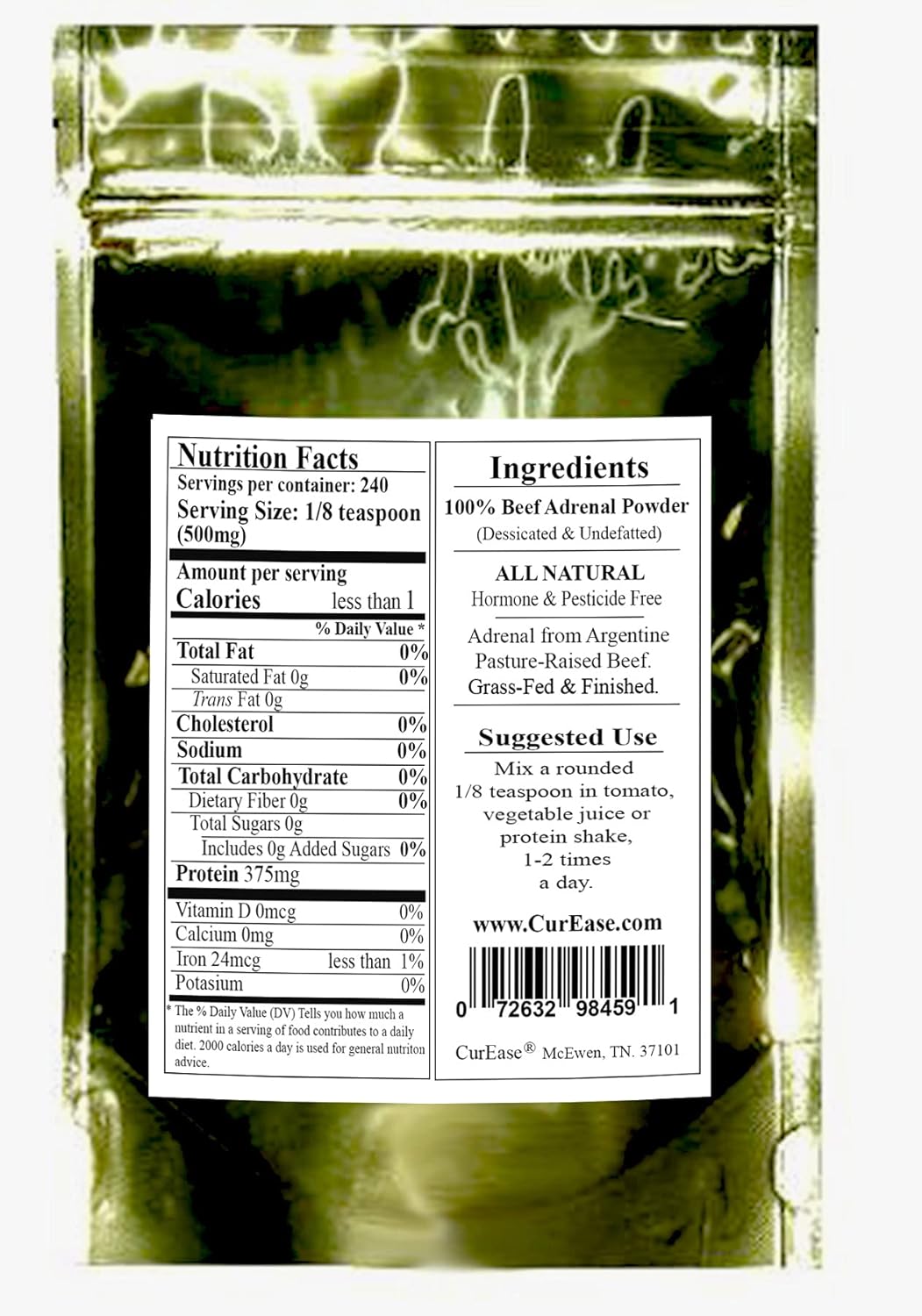 Premium Grass-Fed Argentine Beef Adrenal Powder - 4.2 Ounce